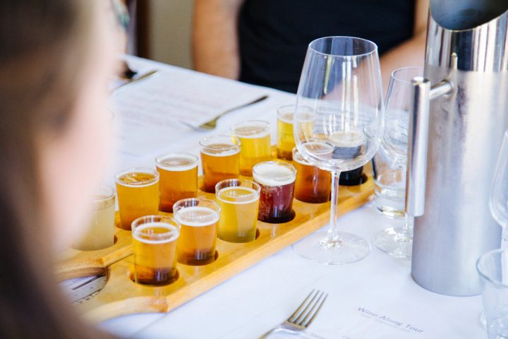 A paddle of beer on the table